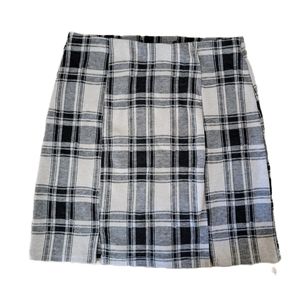 Black & Cream Plaid Mini Skirt